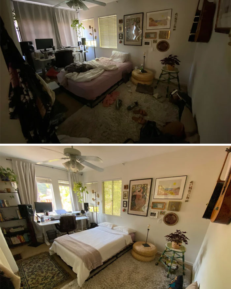 bedroom cleaning before and after